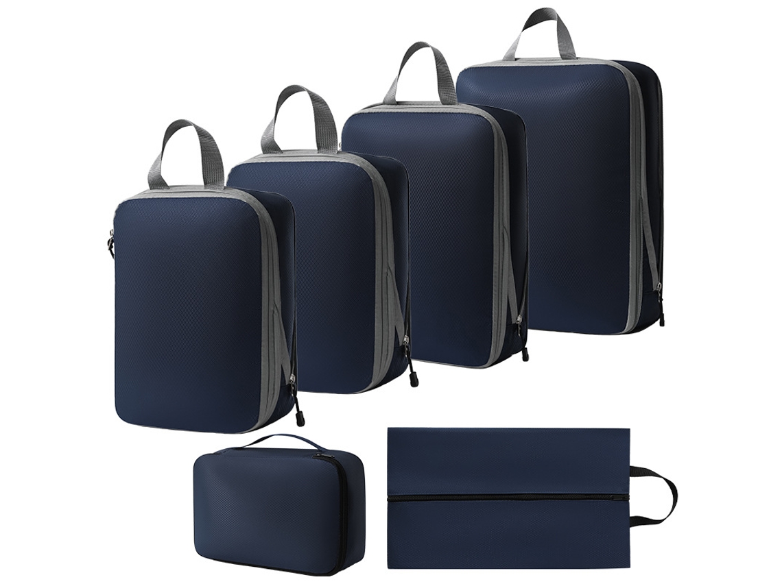 Bolsa de almacenamiento de compresión, juego de 6 piezas, bolsa de almacenamiento de viaje ligera, color azul marino y dorado