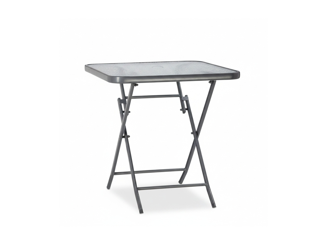 Mesa plegable Relaxdays Struk con cristal texturizado, mesa de bistró para jardín y balcón, 70 x 70 cm, gris.