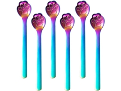 2026-6 Colheres De Café Postres 15cm Claw Gatito Aço Inoxidável 304 Para Sorvete Açúcar Comida Gatito Coloridas