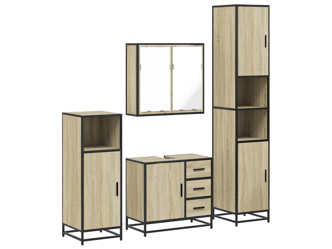 Conjunto de muebles de baño de 4 piezas en madera de roble Sonoma - EXCLUSIVA MAISON
