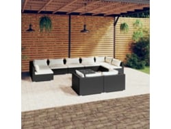 Conjunto de jardín DKD Home Decor de 10 piezas con cojines de mimbre negros