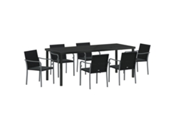 Conjunto de comedor de jardín vidaxl de 7 piezas con cojines en ratán sintético negro