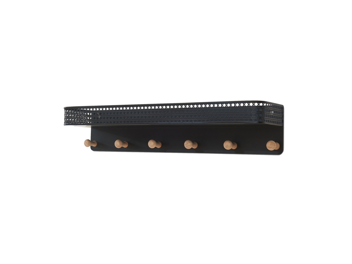 Perchero de pared con estante y 6 ganchos, marca Jäller, metal, 60x14x12 cm, negro, [EN.CASA]