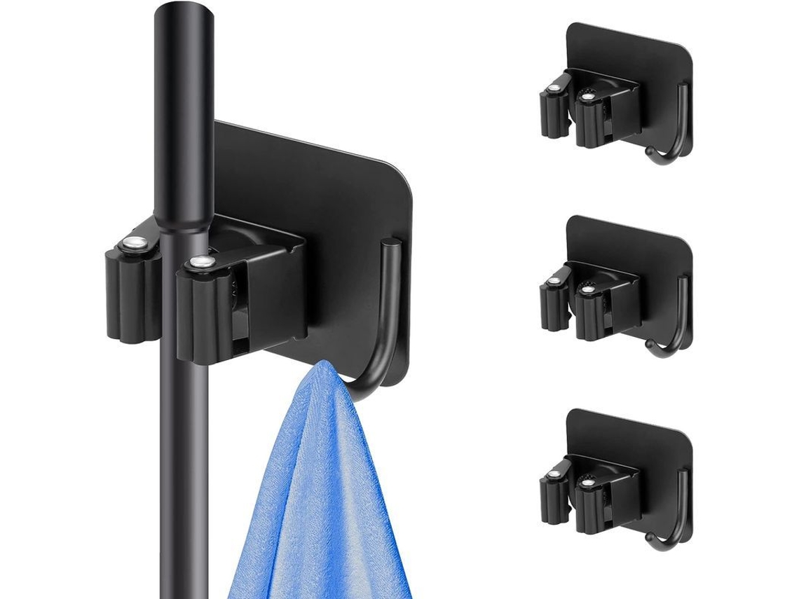 2026-porta Escobas Autoadhesivo Acero Inoxidable Para Cocina Baño Garaje Jardín (negro)