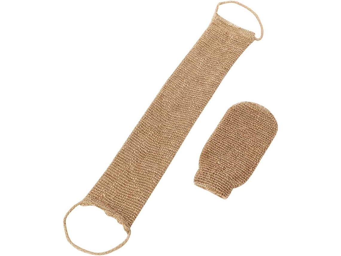 Cepillo Para La Espalda Para Exfoliación Corporal, Correa De Lavado Y Guantes Exfoliantes De Yute Natural.