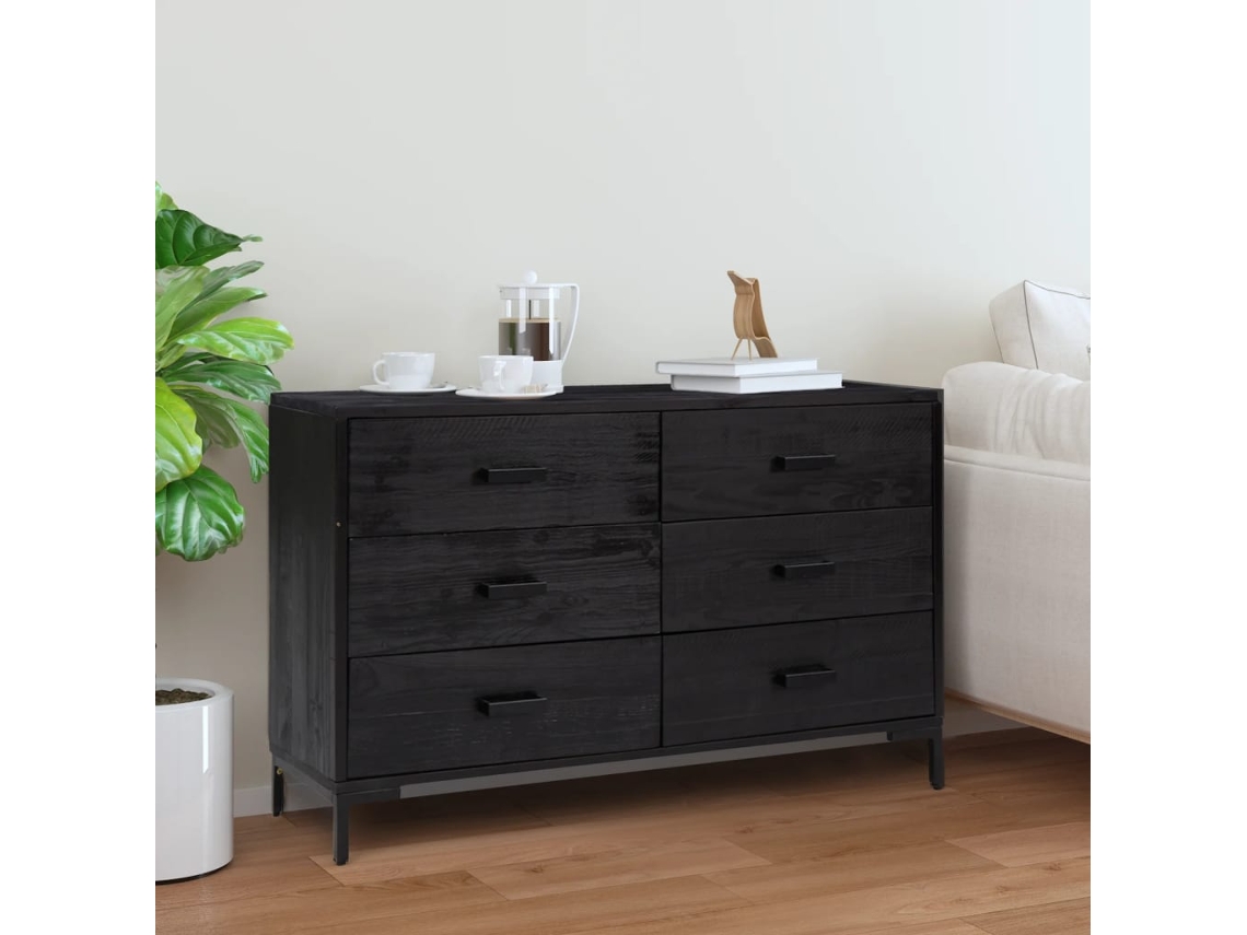 Aparador De Madera Maciza De Pino Negro 110x35x70 Cm