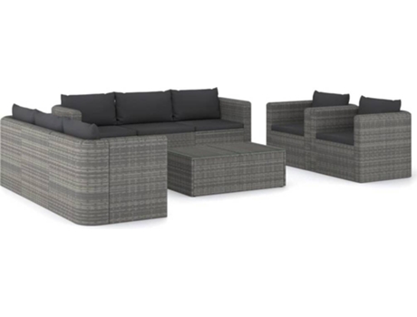 Conjunto 9 de muebles de jardín VIDAXL y cojines ratán sintético gris