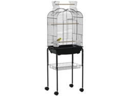 Jaula para canarios Pawhut con soporte, ruedas, techo abatible, perchas y bandeja extraíble - Negra