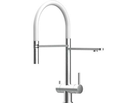 Grifo de cocina VIZIO 3 Vias Tubo Giratória 360° Acero cepillado Blanco (Acero)