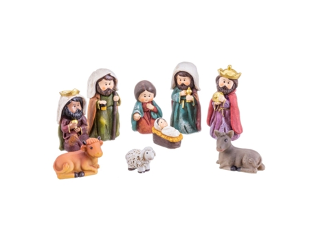 Conjunto de Adornos de Navidad BIGBUY CHRISTMAS Adorno Navideño Nacimiento Belén Poliresina Poliresina Multicolor - 9un (13x11X9cm)