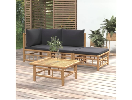 Conjunto 4 de muebles de jardín VIDAXL bambú con cojines gris oscuro