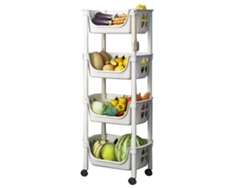Estantería Móvil Multinivel Con Ruedas Para Frutas Y Verduras De Cocina, Color Beige, 4 Niveles.