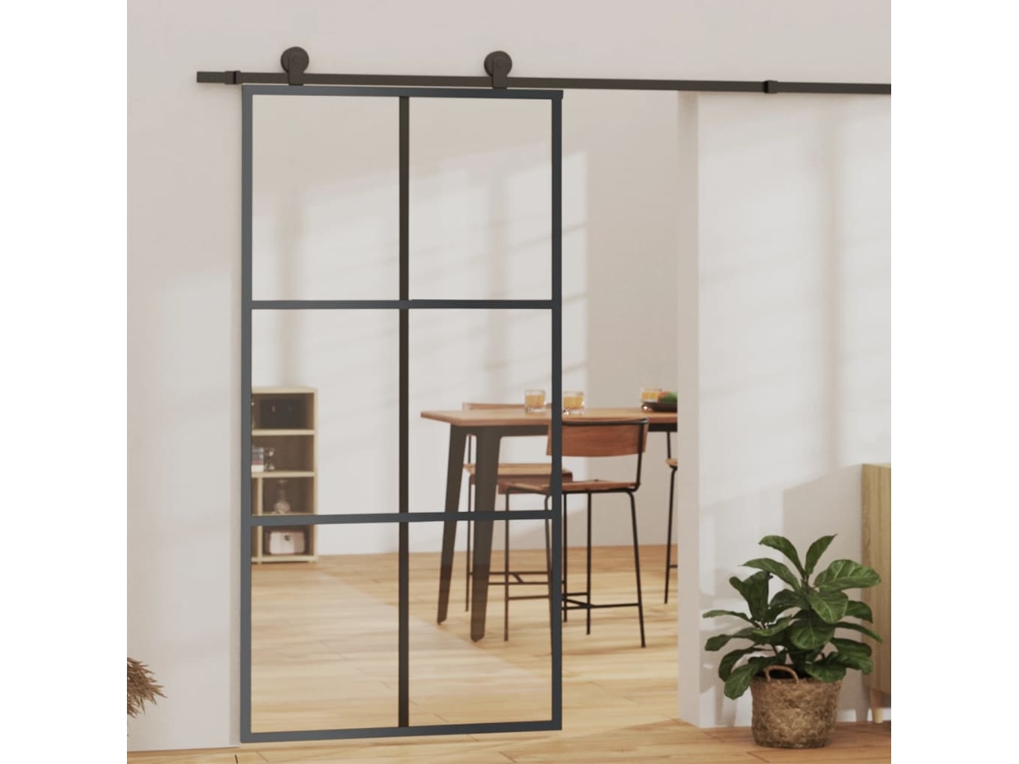Puerta corrediza | Puerta corredera de vidrio ESG y aluminio, 102 x 205 cm, color negro, WSD113560 Lovely Home