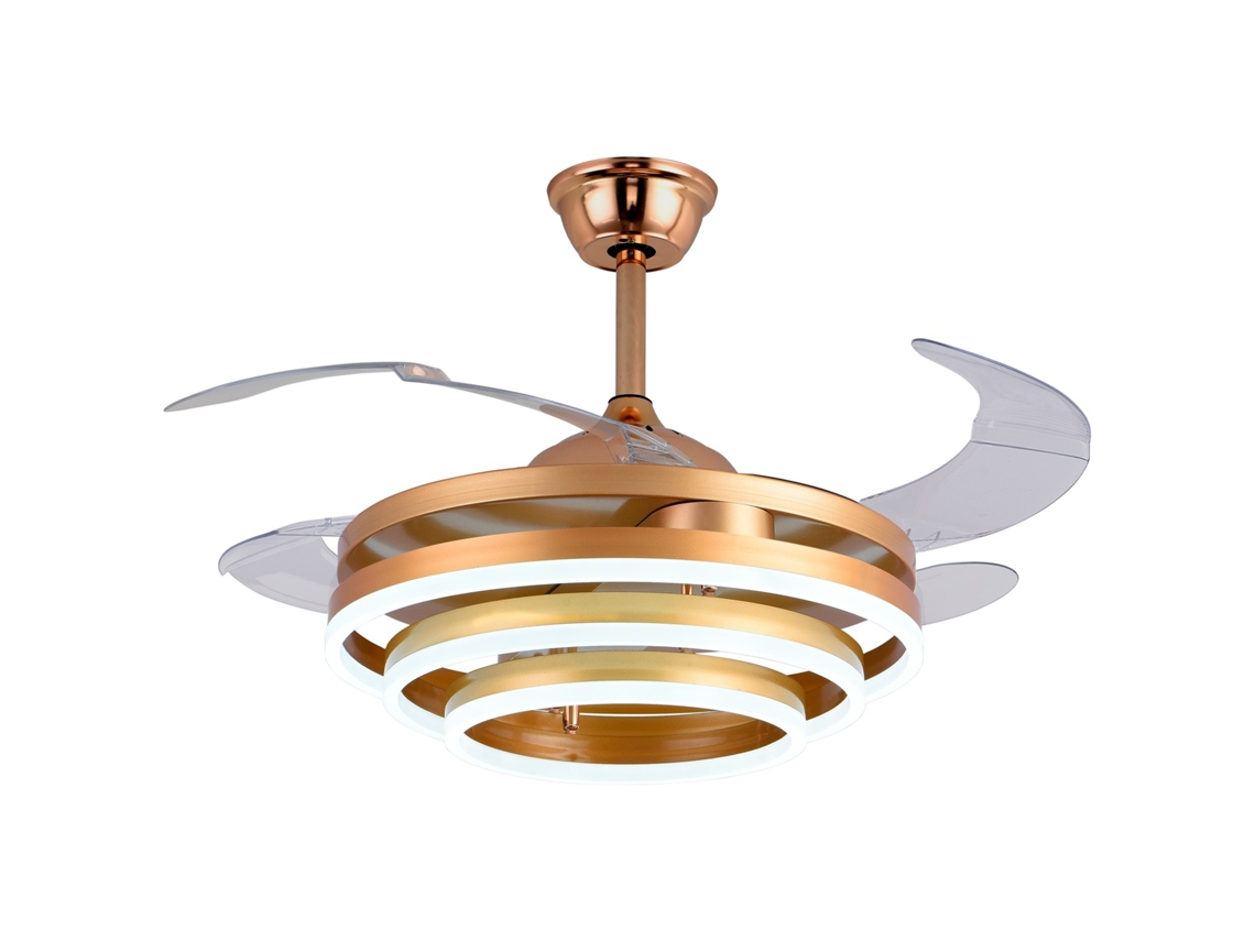 Ventilador de Techo Sfera Dorada 4 Aspas Retráctiles 72W Led 3000-4000-6000K Alt.45Xd.108/50Cm FERRIMEX