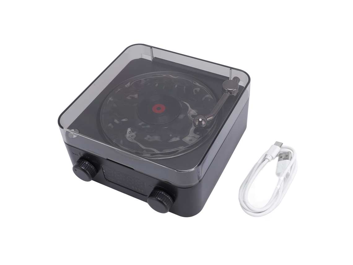 Alto-falante Estéreo Com Luz Ondas D'água E Display De Hora Gravador Retro Bt Preto Glossy