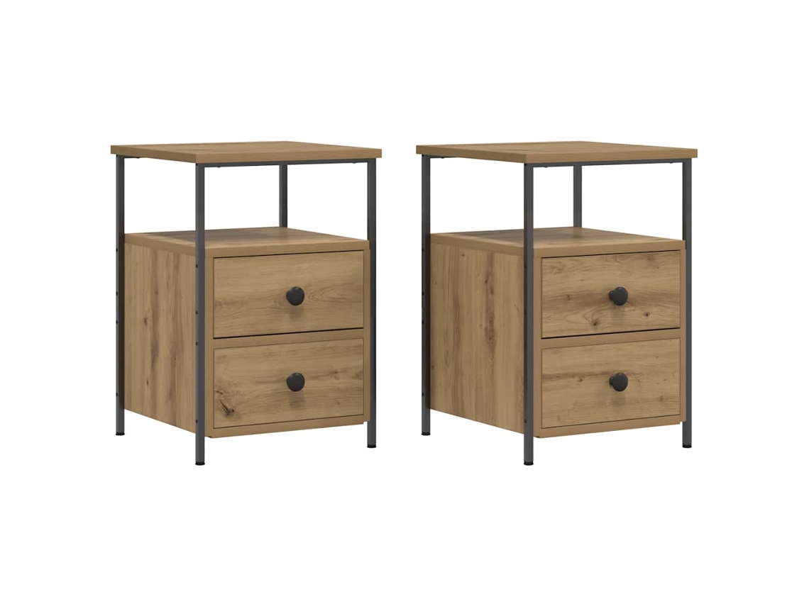 Juego de 2 mesitas de noche de madera de roble artesanal EXCLUSIVA MAISON