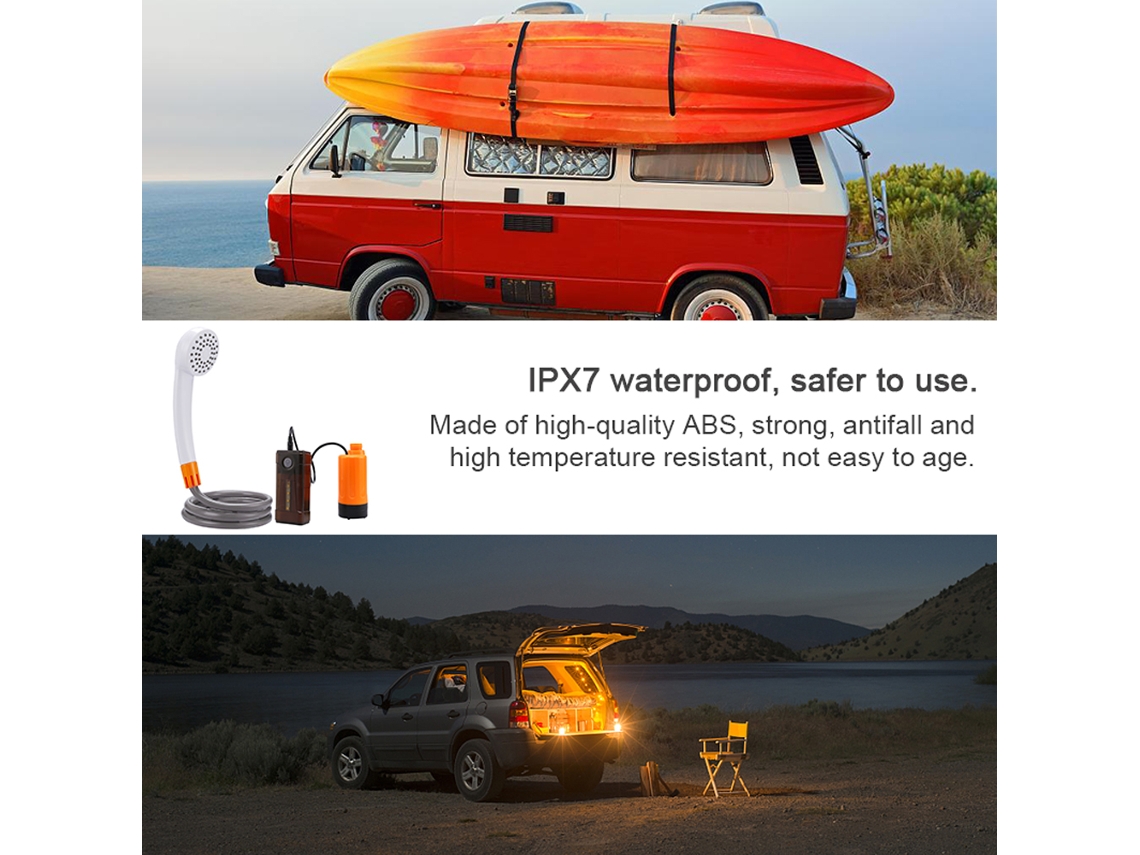 Chuveiro Portátil Elétrico Para Camping Externo Com Bateria 2200mah Ipx7 Vazão Ajustável Led