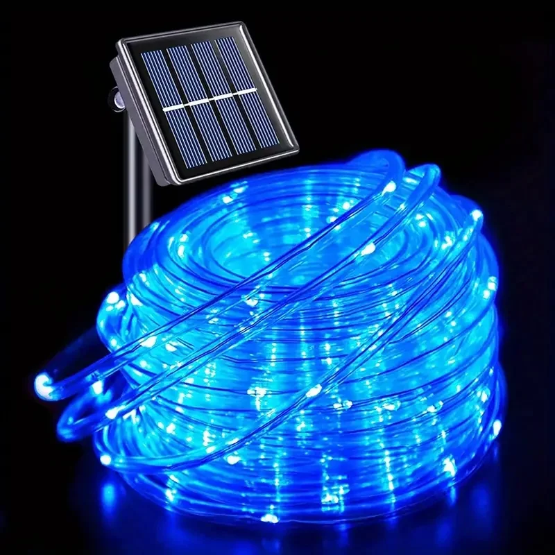 Guirnalda de luces LED solares impermeables para exteriores, 8 modos. MDUG (22 m, 200 LED azules)