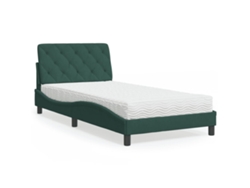 Cama Con Colchón Terciopelo Verde Oscuro 100x200 Cm