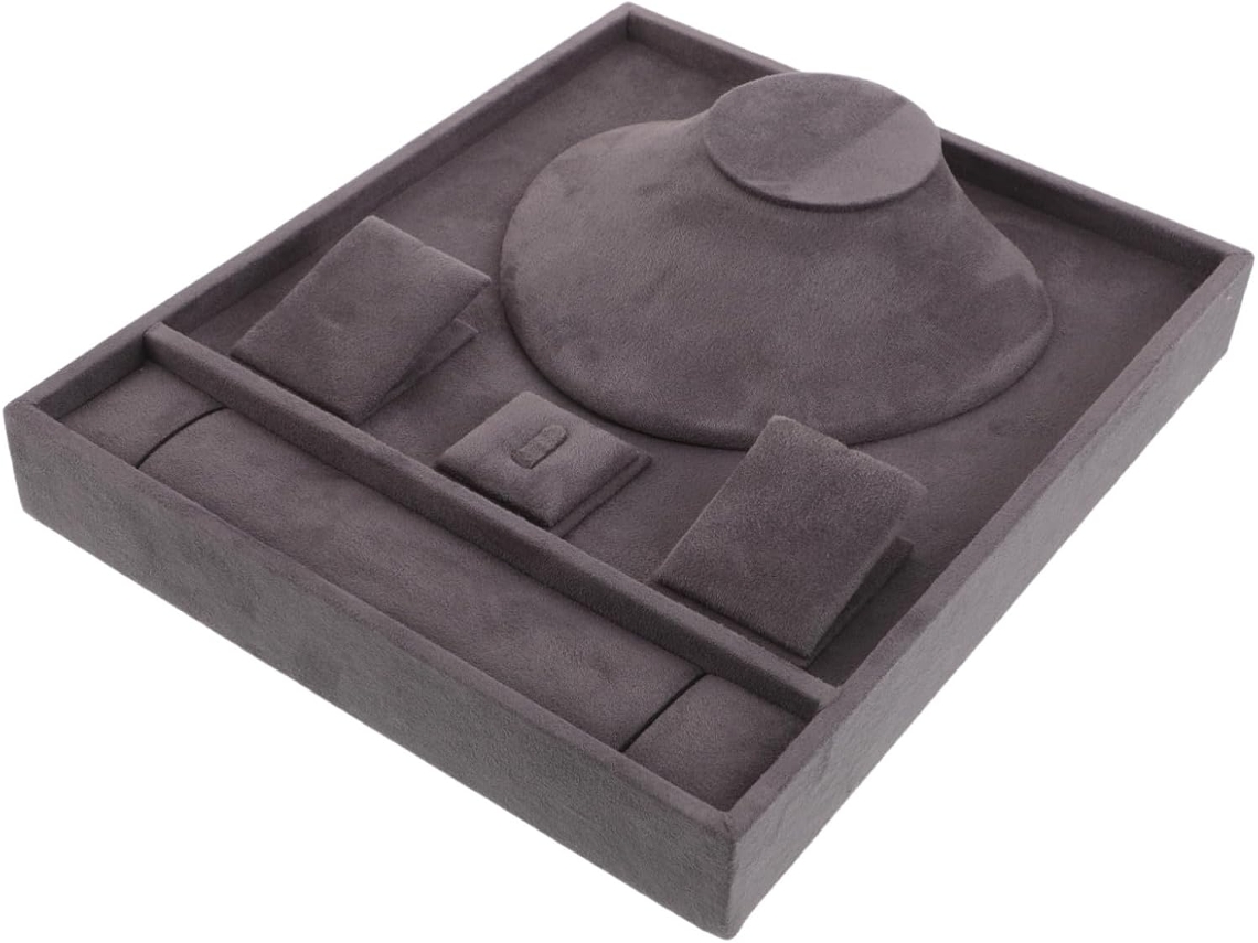 Bandeja De Terciopelo Gris Para Joyas, Organizador Multifuncional Para Anillos, Collares Y Pulseras.