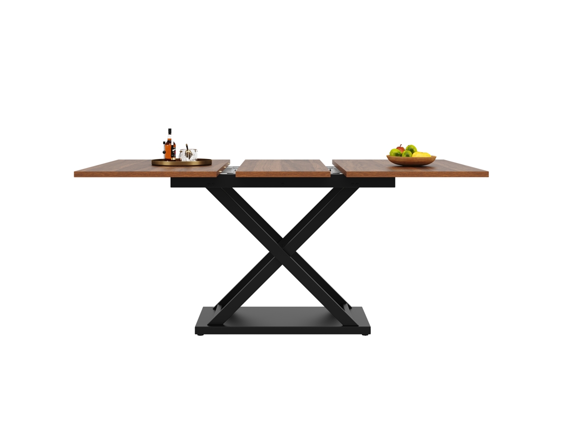 Mesa de comedor retráctil de MDF y tablero de metal con efecto veta de madera marrón Mobrio