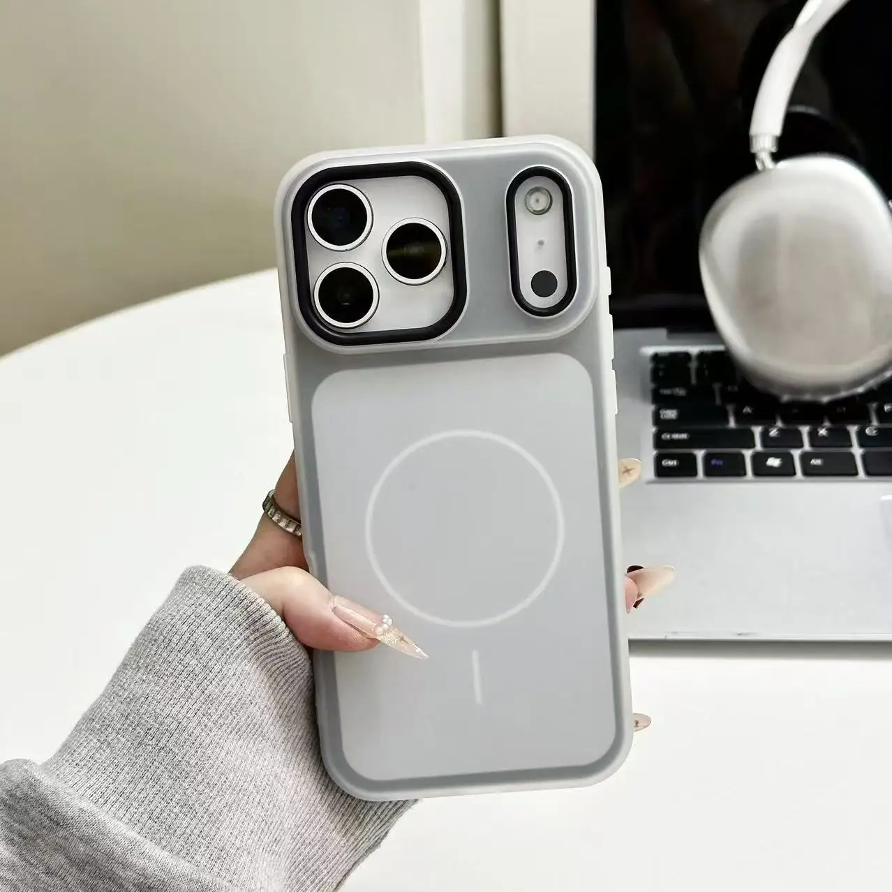 (iphone 16 Gris) Funda Magnética 2 En 1 Para Teléfono, Compatible Con Carga Inalámbrica Magsafe, Acabado Mate.