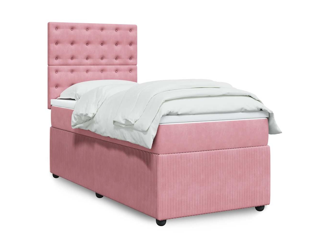 Cama Box Spring Con Colchón Terciopelo Rosa 90x200 Cm