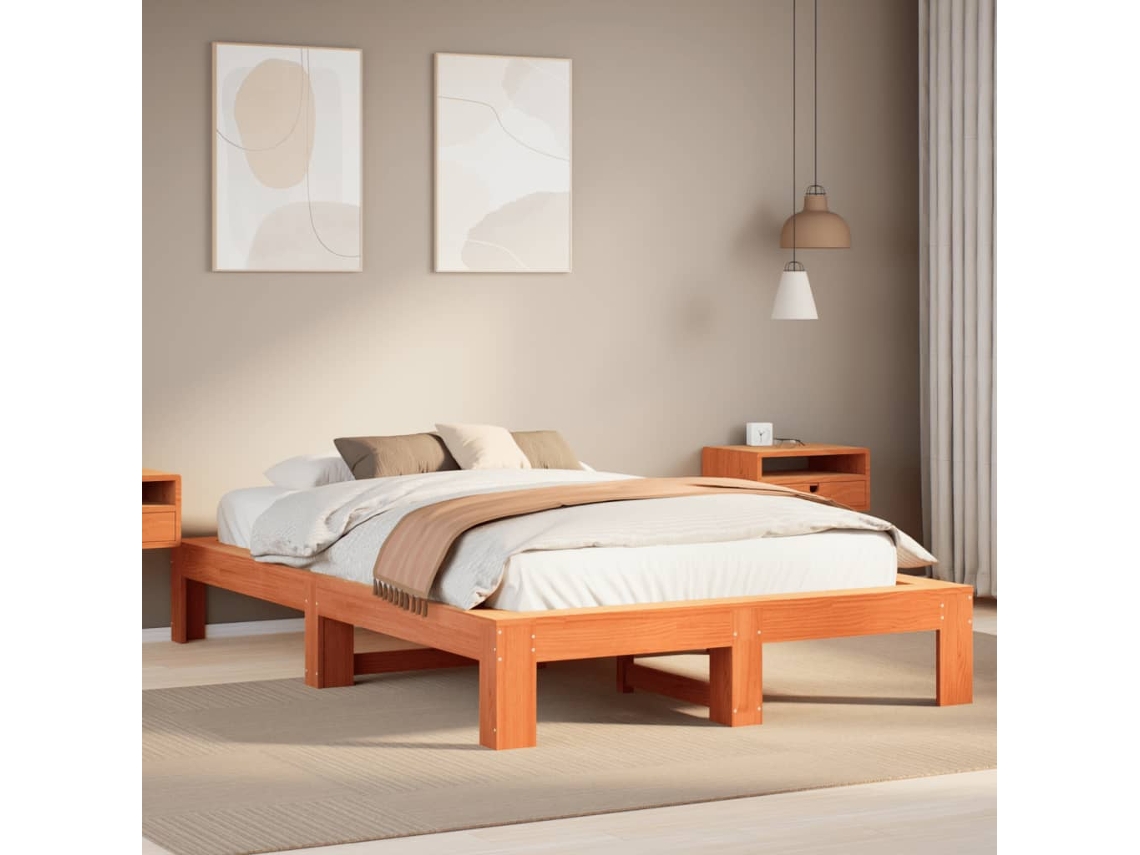 Cama Sin Colchón Madera Maciza De Pino Marrón Cera 120x200 Cm