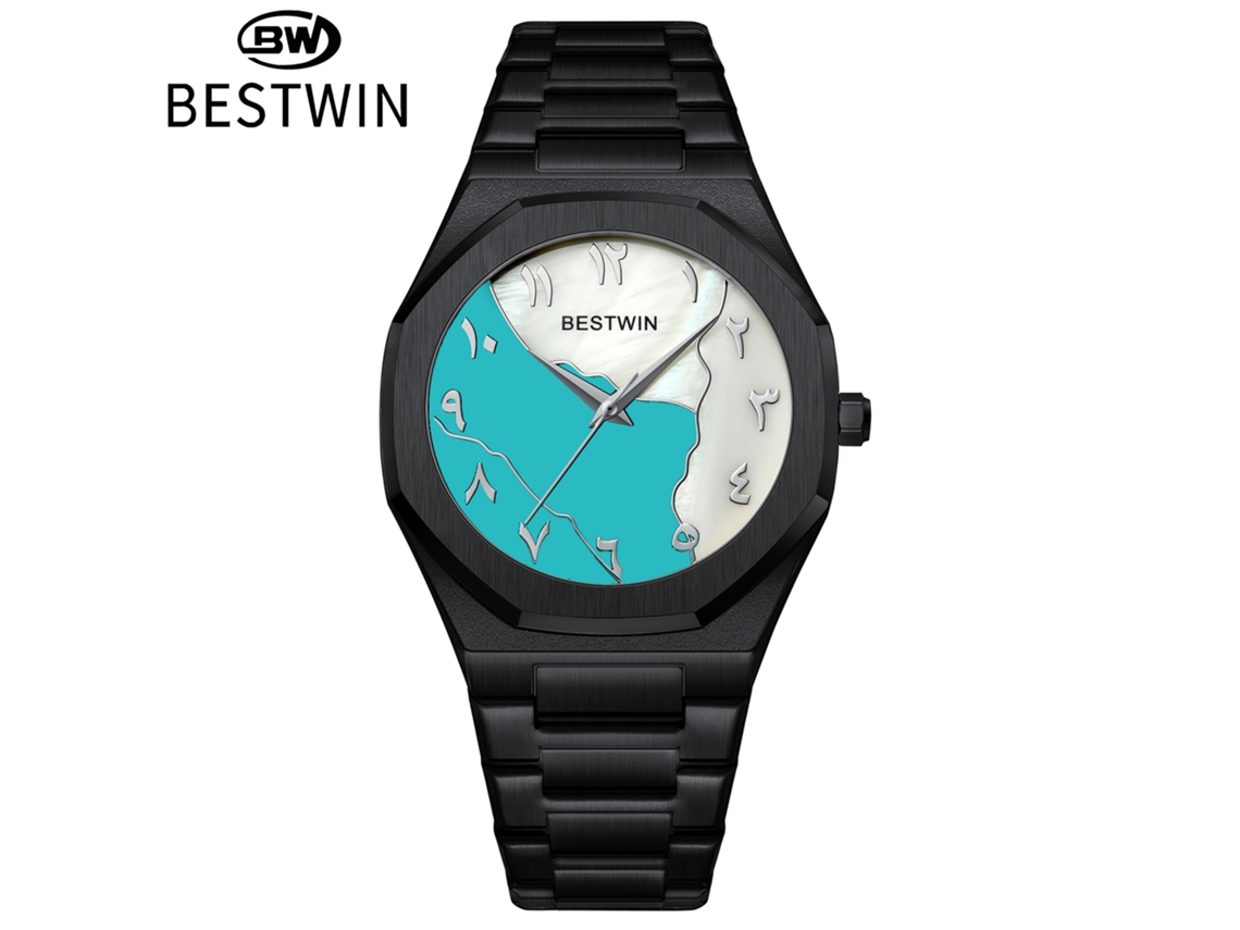 Reloj De Hombre (negro Y Azul Tiffany) Con Esfera De Nácar
