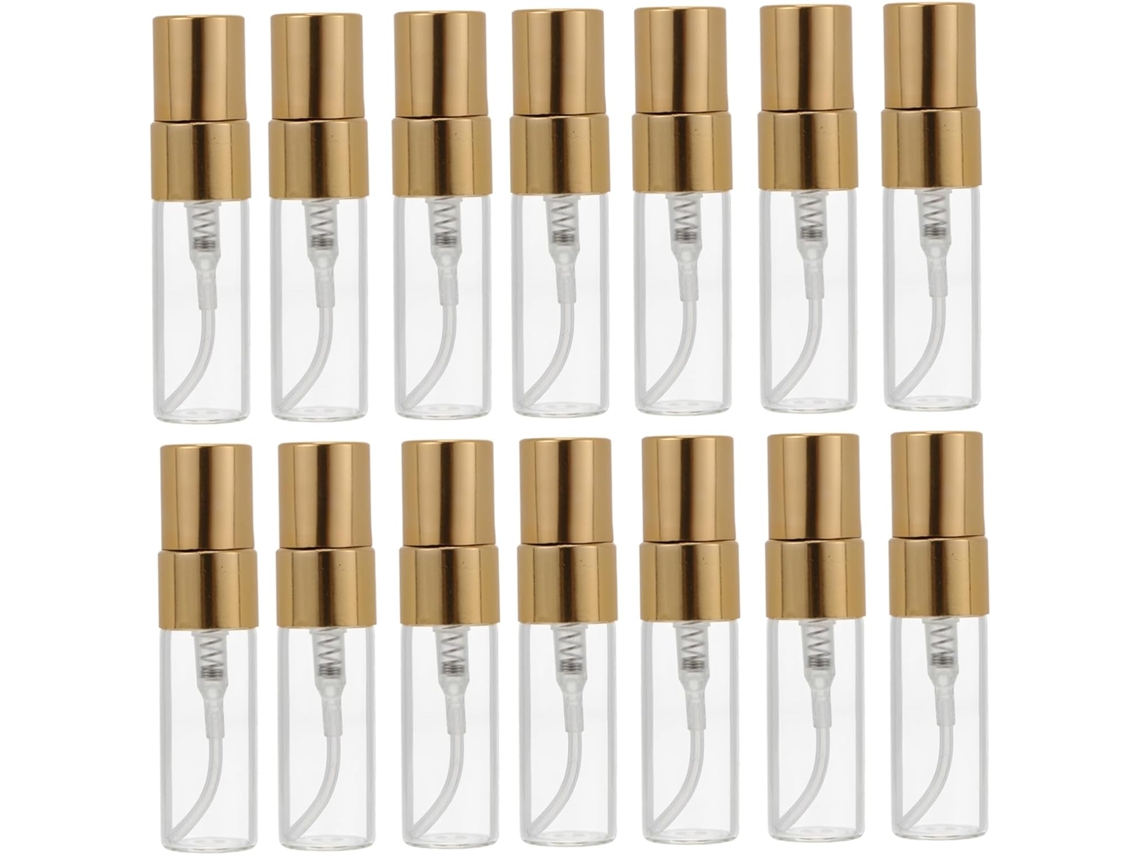 De 20 Mini Frascos De Vidro De 3ml Para Perfume Com Borrifador Dourado.