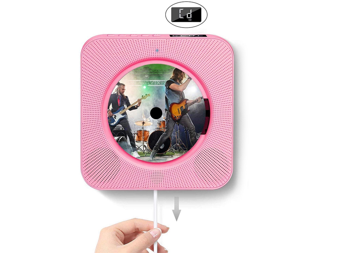Reproductor De Cd Portátil Bluetooth Colgante Con Interruptor De Cable, Diseño Rosa, Para El Hogar Y La Escuela.