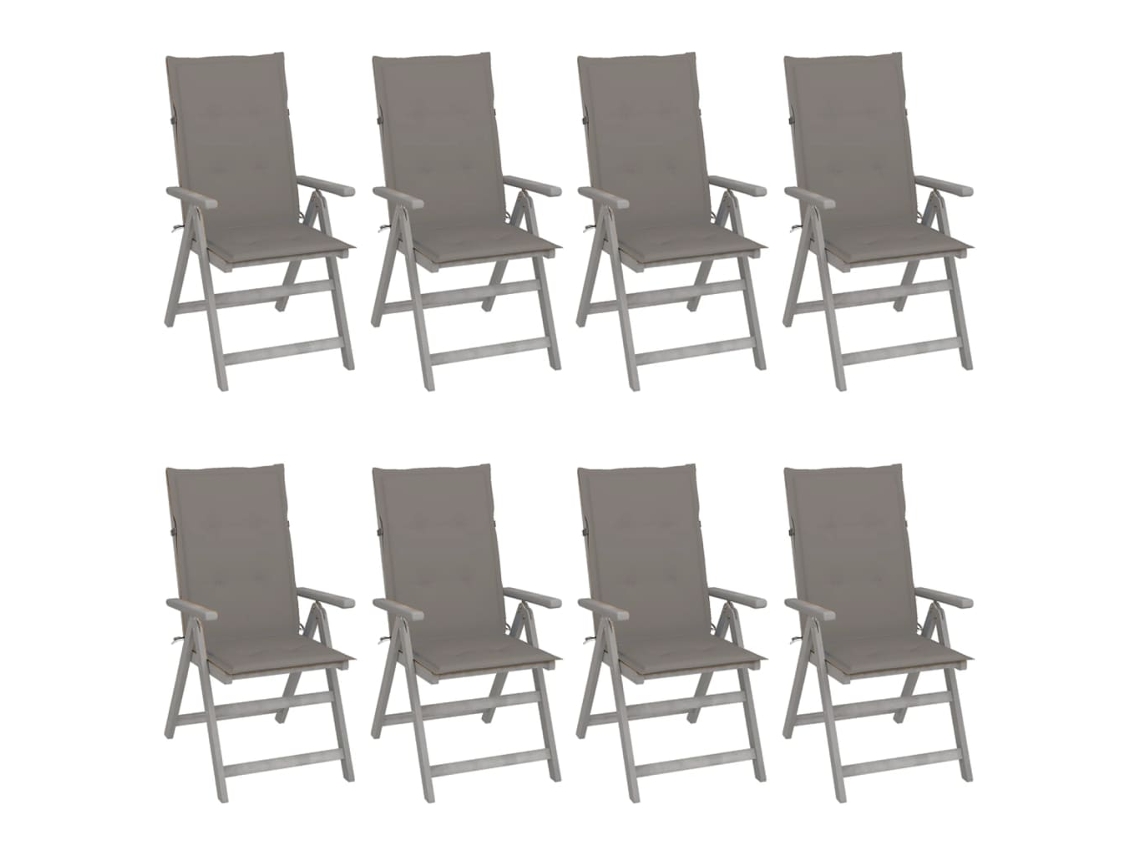 Sillas de jardín reclinables DKD Home Decor de 8 piezas con cojines, gris acacia