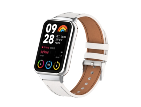 Correa de reloj inteligente para Xiaomi Mi Band 8 Pro Correa de cuero con costuras de microfibra de 18 mm (blanco + plateado)