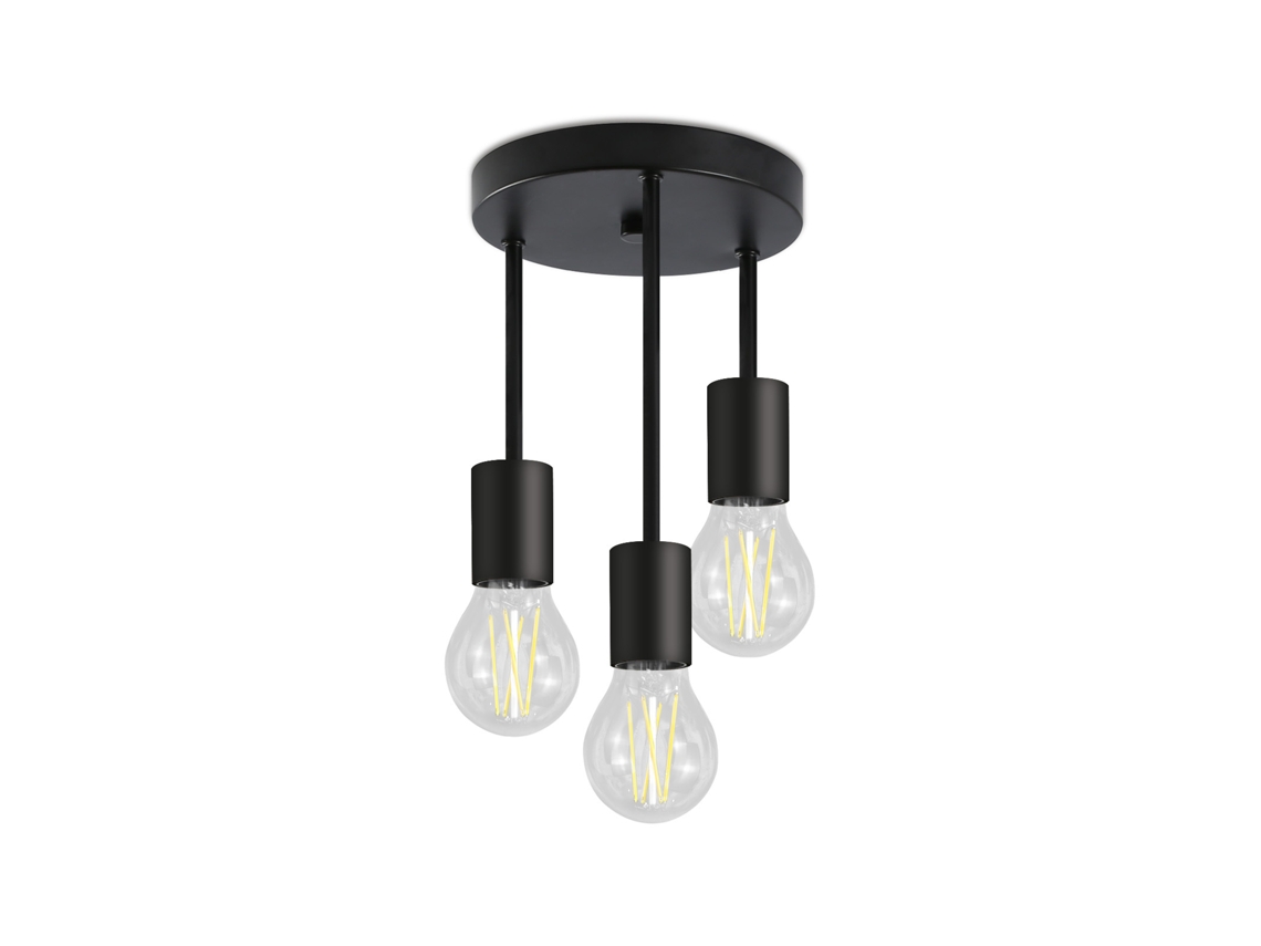 Foco de techo suspendido E27 negro vintage con 3 luces y 3 focos NETTLIFE