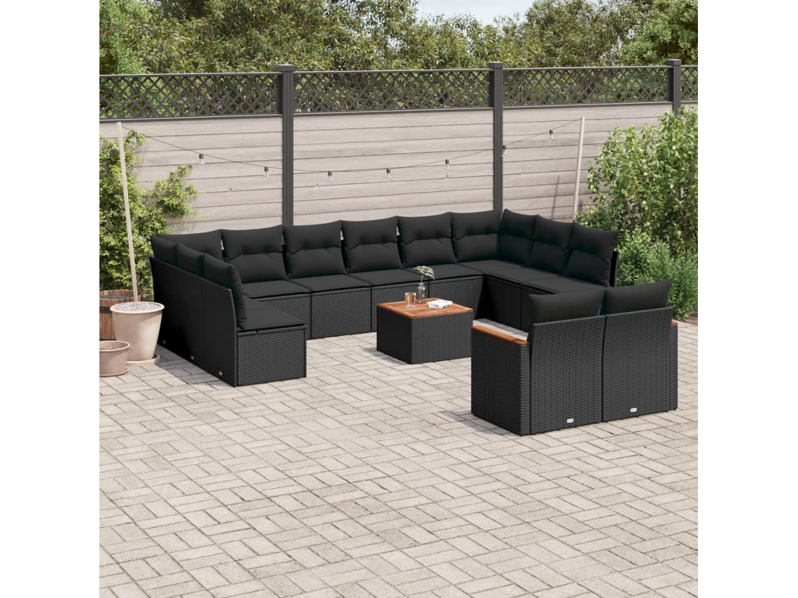 Conjunto de sofá de jardín de 13 piezas con cojines de mimbre sintético negro, Dkd Home Decor