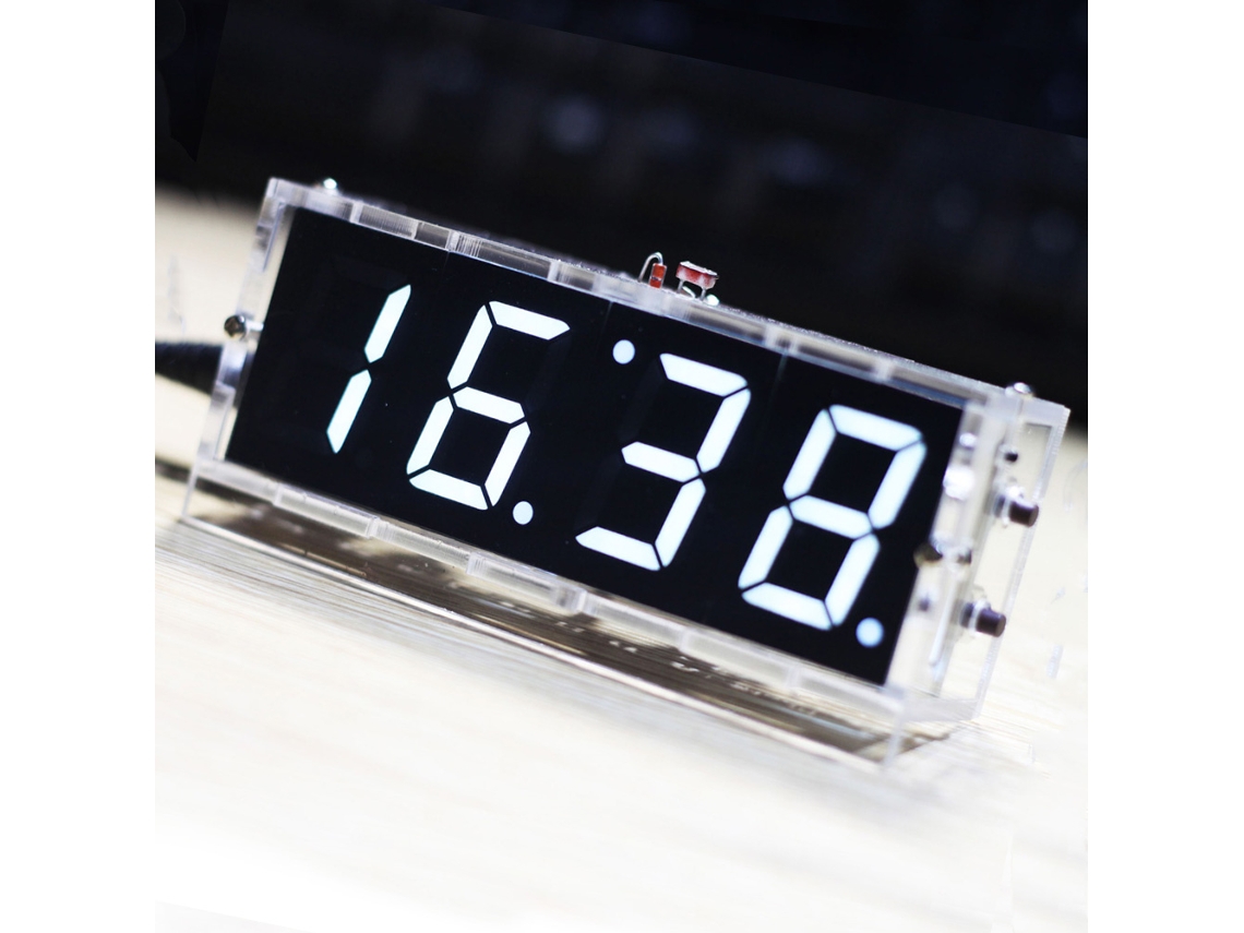 Kit de reloj digital LED de 4 dígitos Veloriskku-diy con control de luz y temperatura, y carcasa transparente.
