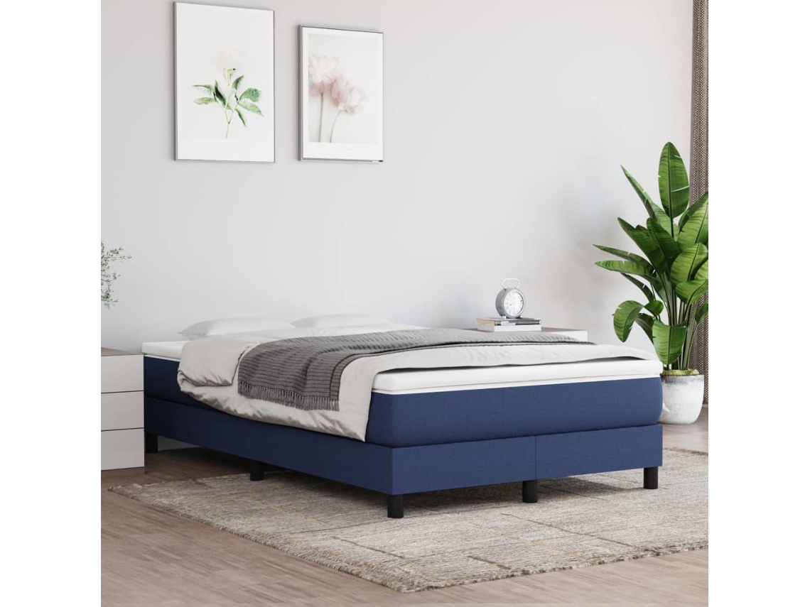 Cama Box Spring Con Colchón Tela Azul 120x200 Cm