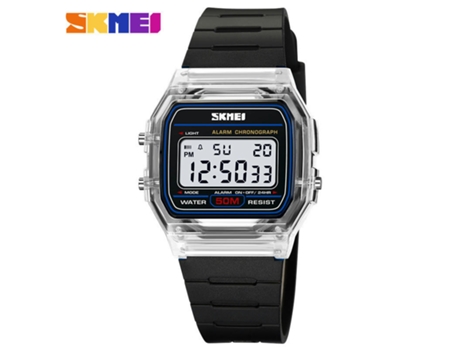Relojes de pulsera deportivos impermeables electrónicos digitales multifuncionales Relojes para estudiantes-Cinturón negro blanco transparente LUUC...