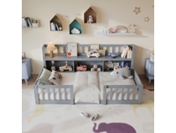 Cama Infantil Montessori De Suelo Madera Maciza Gris | Estante Integrado,3 Compartimentos,barandillas Seguridad,listones Madera,90x200cm Rosahqnda