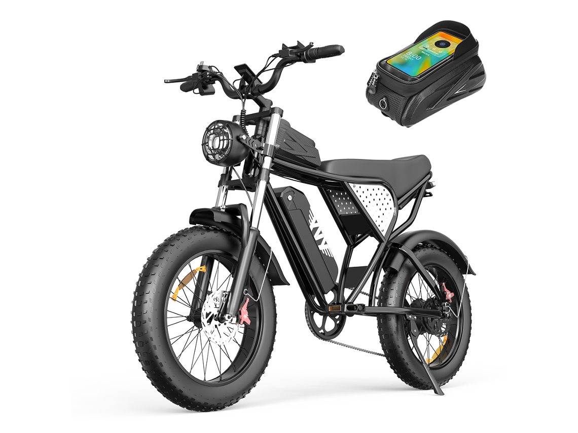 Bicicleta eléctrica Yvy C20 Pico, 1500 W, batería de 48 V y 20 Ah, velocidad de 45 km/h, neumáticos grandes negros de 20 pulgadas.