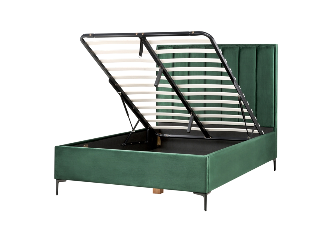 Cama con almacenaje BELIANI Sezanne de Terciopelo Verde 150x215x142