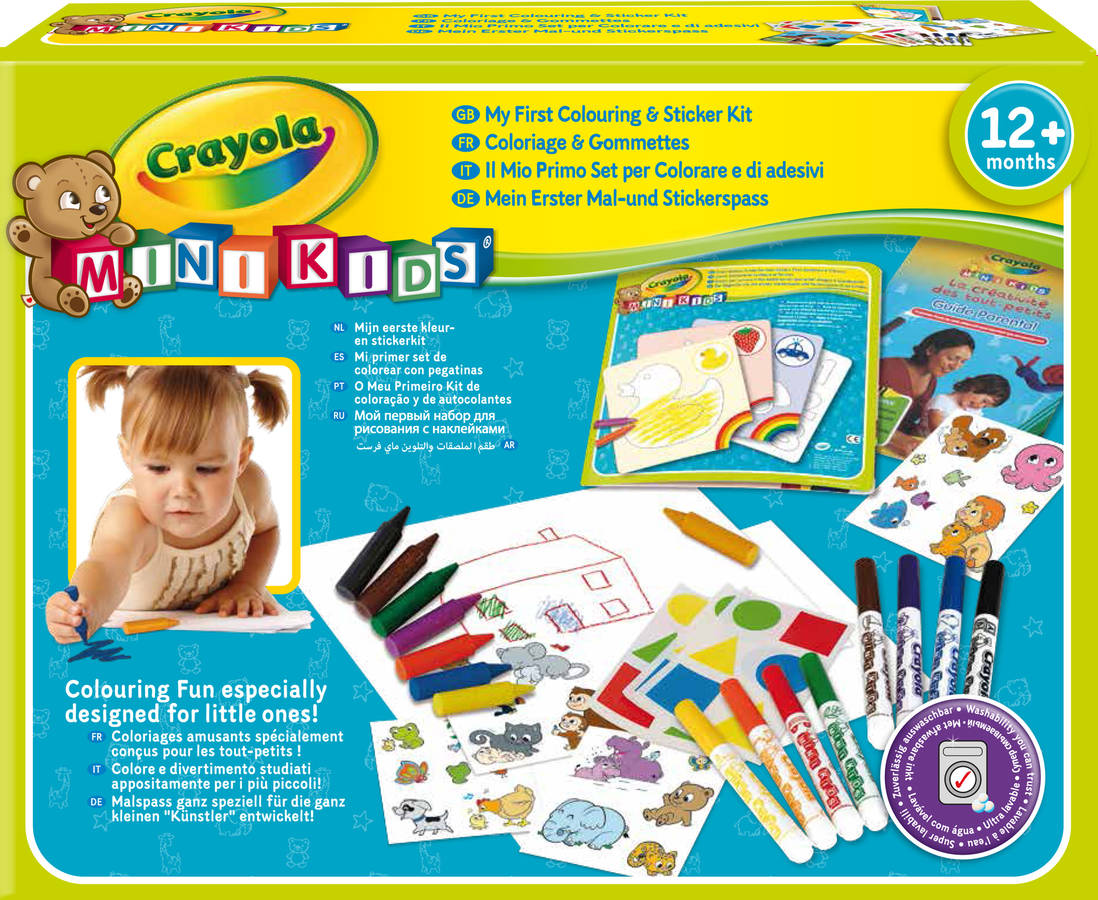 Primer Set Colorea y decora con pegatinas mk autocolantes crayola mini kids juego pintura 10570 mon premier coffret coloriage et