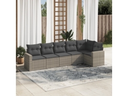 Conjunto de sofá de jardín de 6 piezas con cojines de mimbre gris, Dkd Home Decor