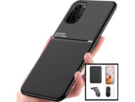 Kit Carcasa, Protector Cristal 5D, Película Trasera Y Soporte Xiaomi Poco F3 Phonecare Magnetic Lux L Safe Driving Negro