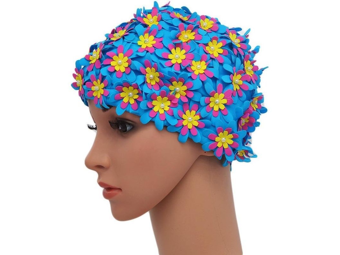 Gorro De Natación De Estilo Retro De Pétalos Florales Para Mujeres, Azul Lago