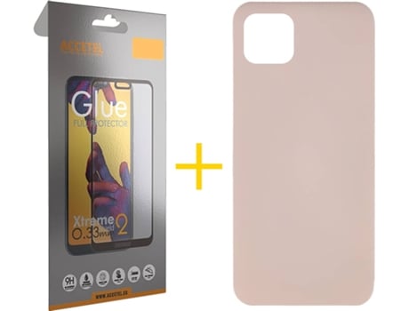 Carcasa + 1 Protector de Vidrio Full iPhone 13 Mini ACCETEL Silicona Líquido Rosa Crema