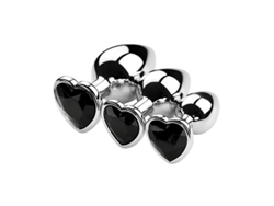 Juego de 3 tapones anales de metal negro, unisex, juguetes para la masturbación MDUG