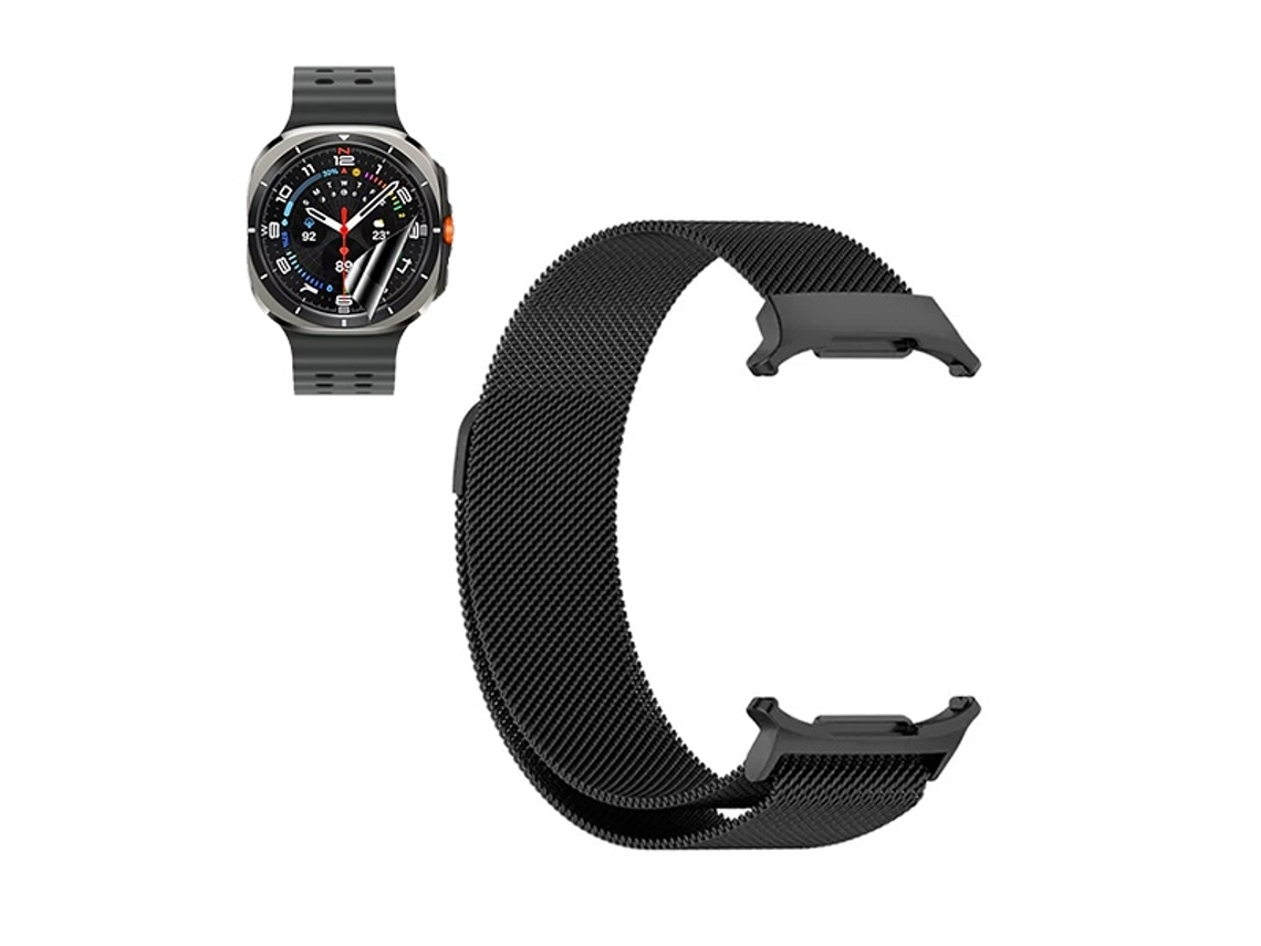 Kit Pulsera Milanesa con Cierre Magnético Película de Hidrogel GIFT4ME Compatible con Samsung Galaxy Watch Ultra Lte 47Mm Negro/Transparente