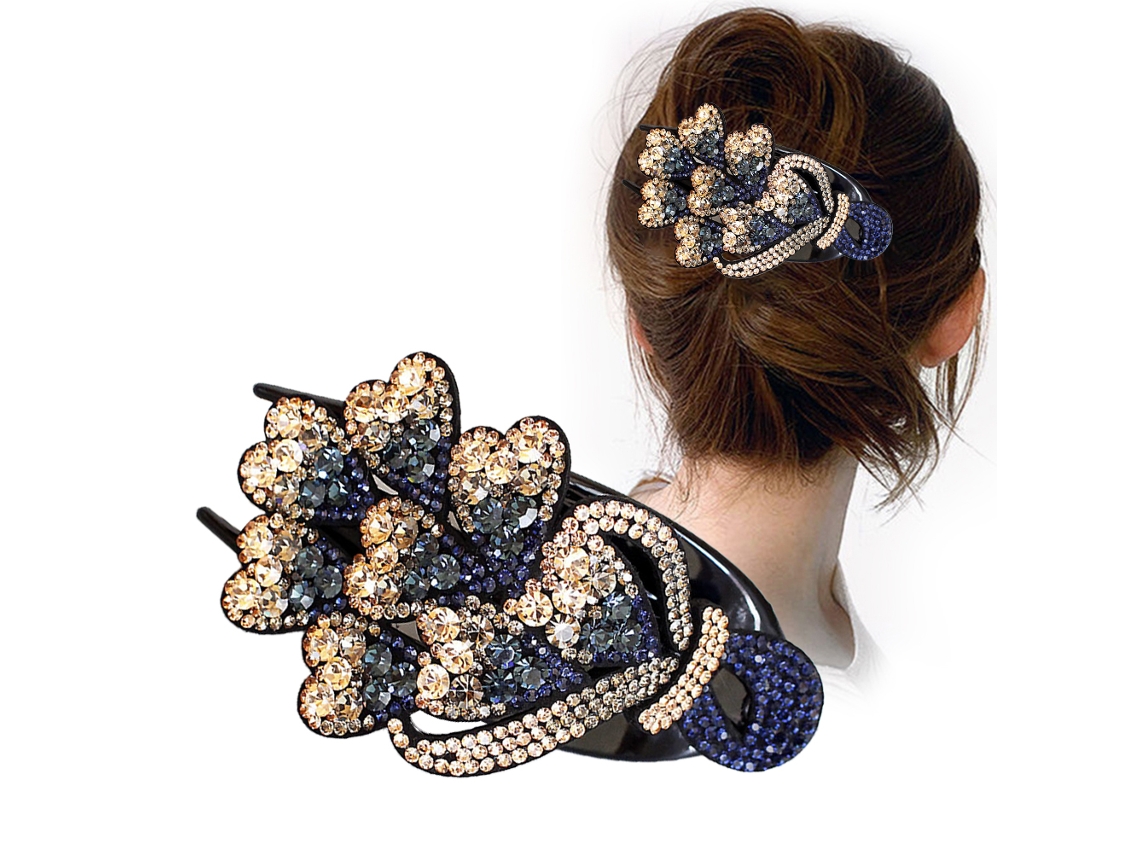 Pinza De Pelo Con Piedras Brillantes Para Mujeres Y Niñas, Clips De Pelo De Cristal Elegantes, Accesorios Para Cabello Grueso Y Largo