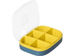 Organizador De Medicamentos Portátil, De 6 Compartimentos, Amarillo, Transparente Y Con Capas.